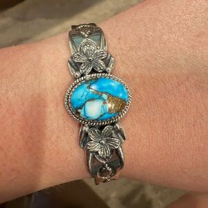 Turquoise Floral Sterling Silver Cuff Bracelet